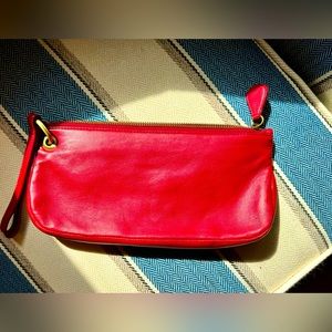 Clarks Red Leather Clutch/Wristlet Bag with Zipper Closure